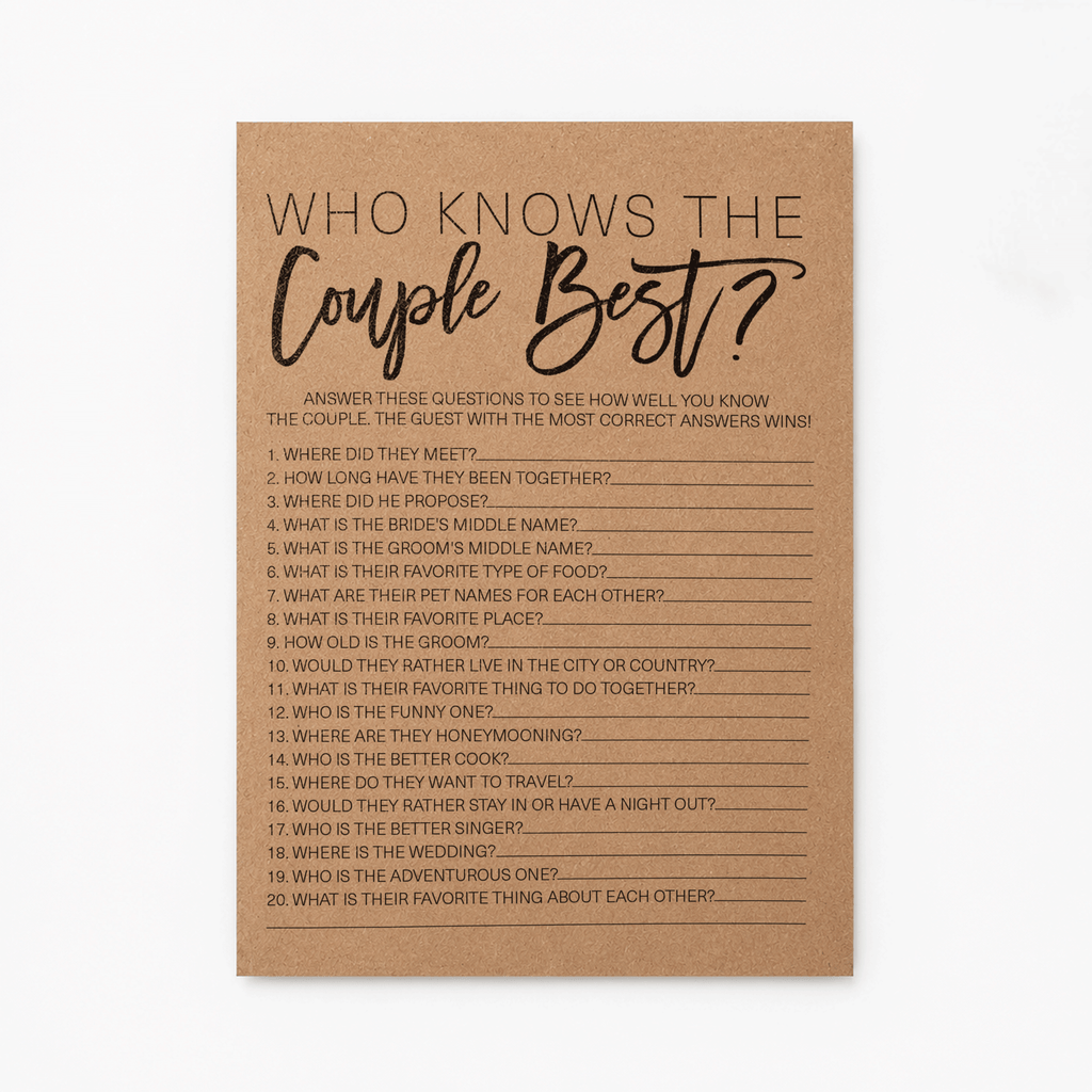 Who Knows The Couple Best Bridal Shower Game