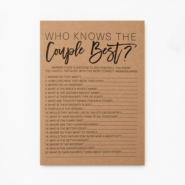Who Knows The Couple Best Bridal Shower Game