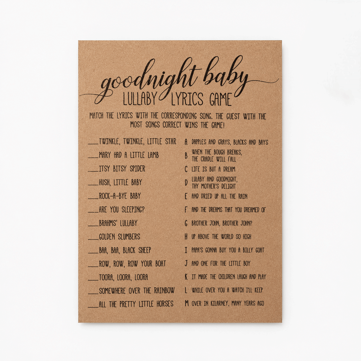 Goodnight Baby - Baby Shower Game
