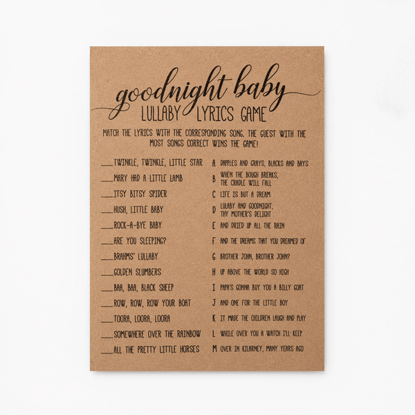 Goodnight Baby - Baby Shower Game