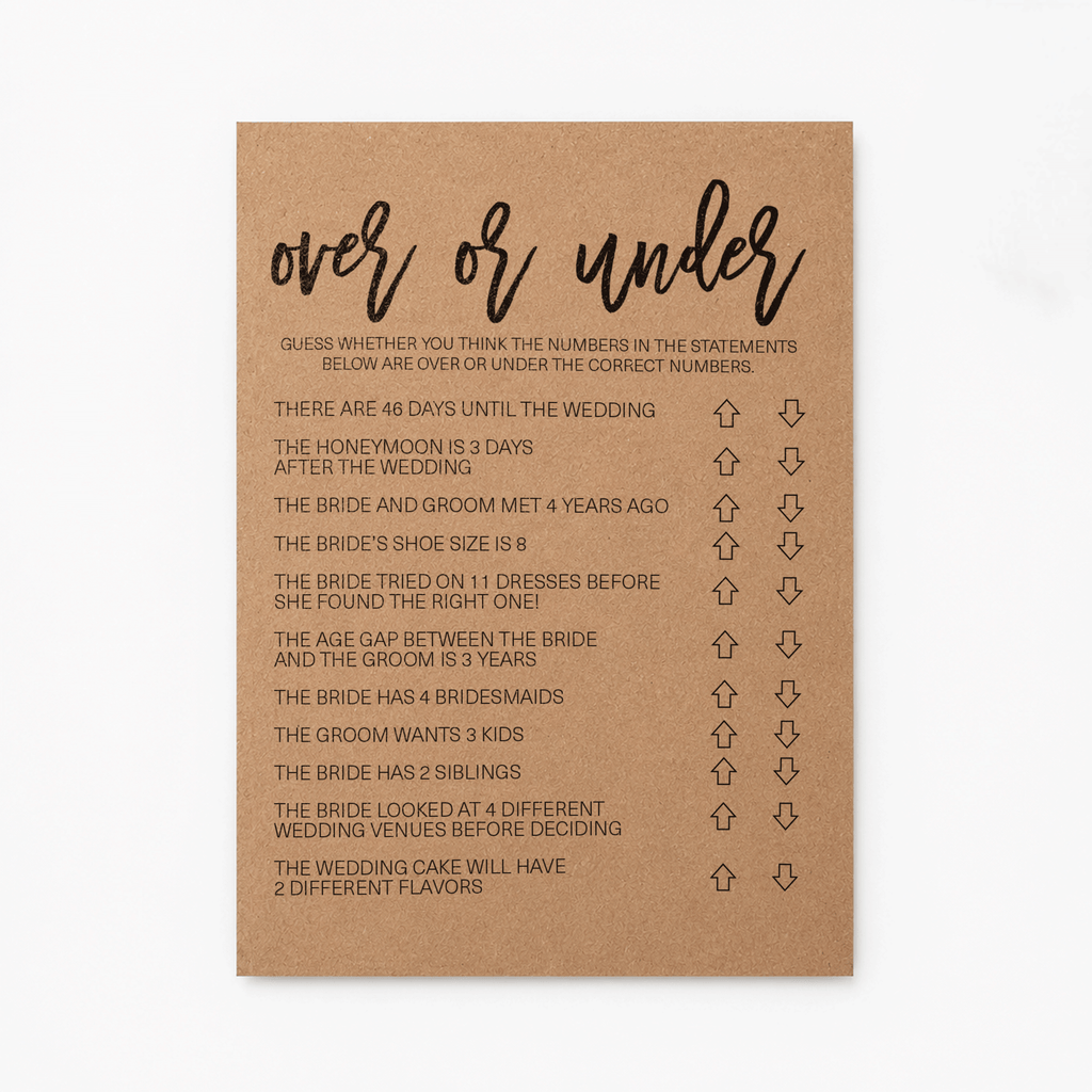 Over or Under Bridal Shower Game