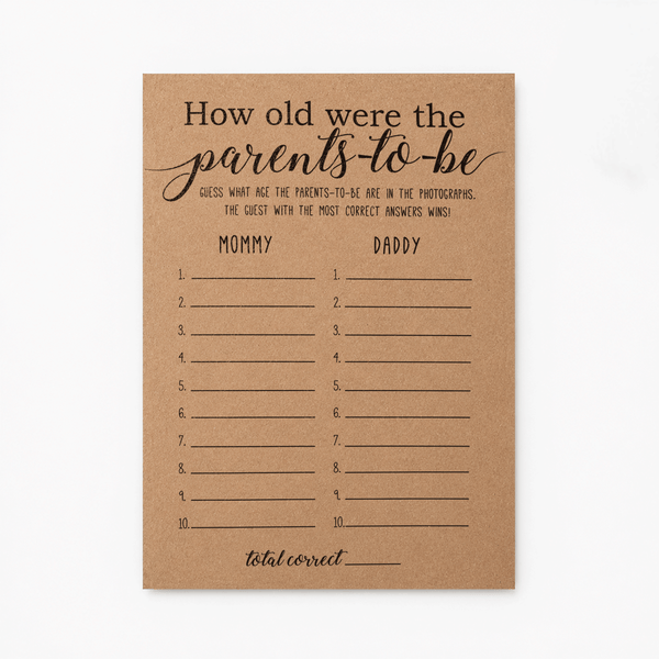 How Old were the Parents-to-be Baby Shower Game