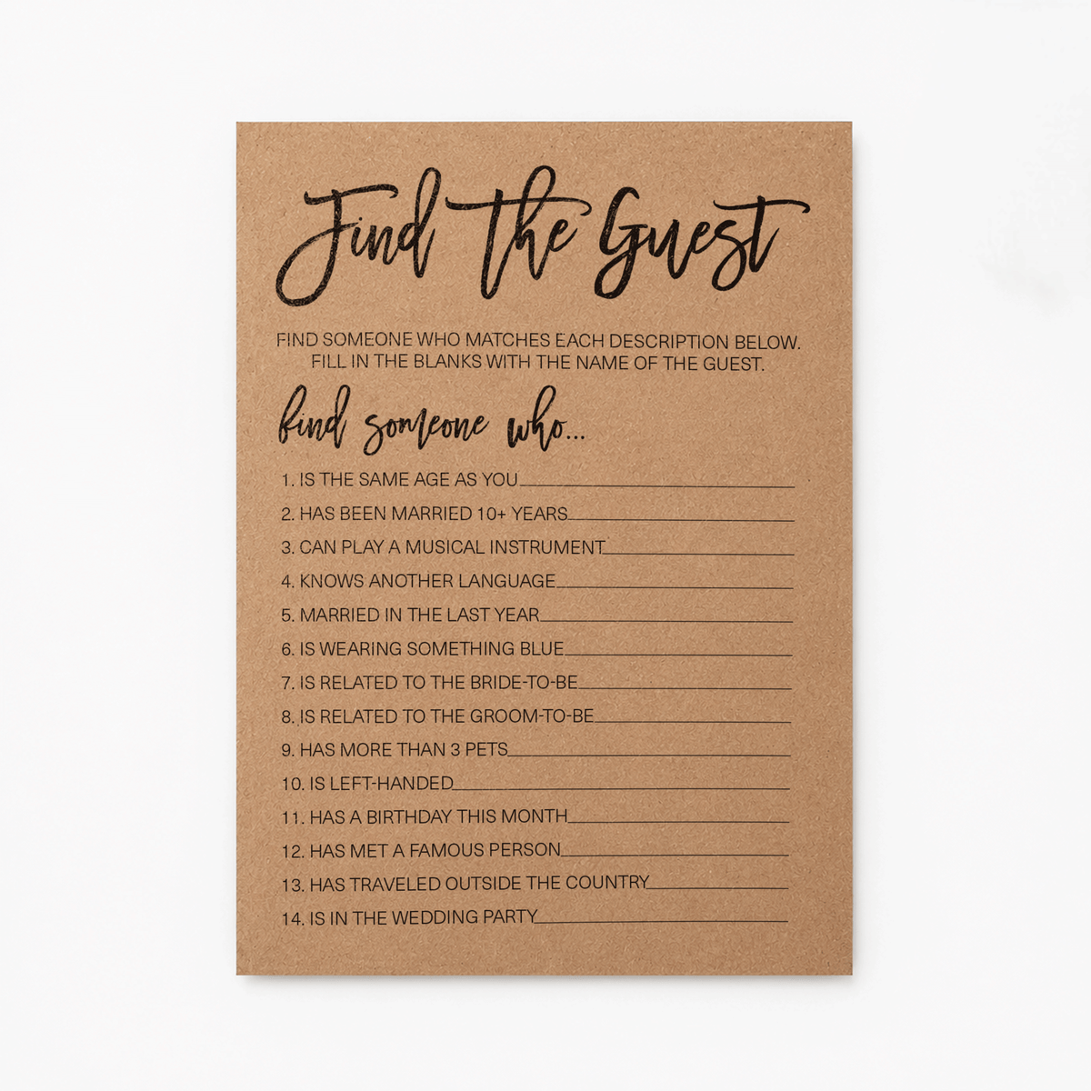 Find The Guest Bridal Shower Game