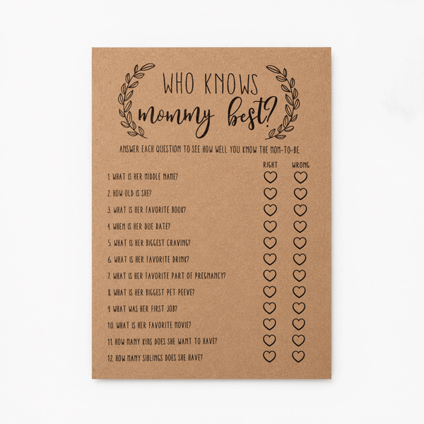 Who Knows Mommy Best Baby Shower Game