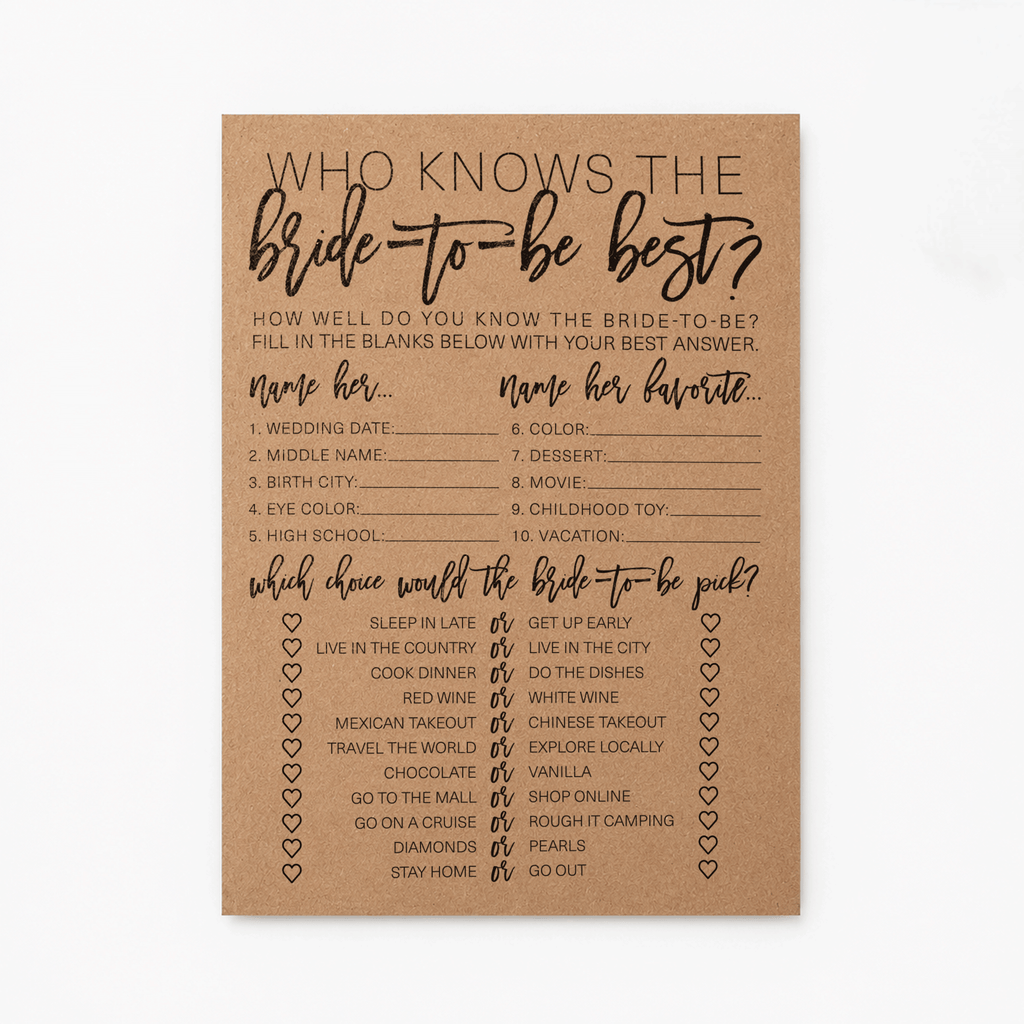 Who Knows The Bride-To-Be Best Bridal Shower Game