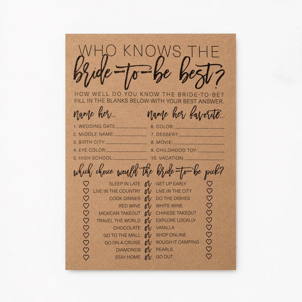 Who Knows The Bride-To-Be Best Bridal Shower Game