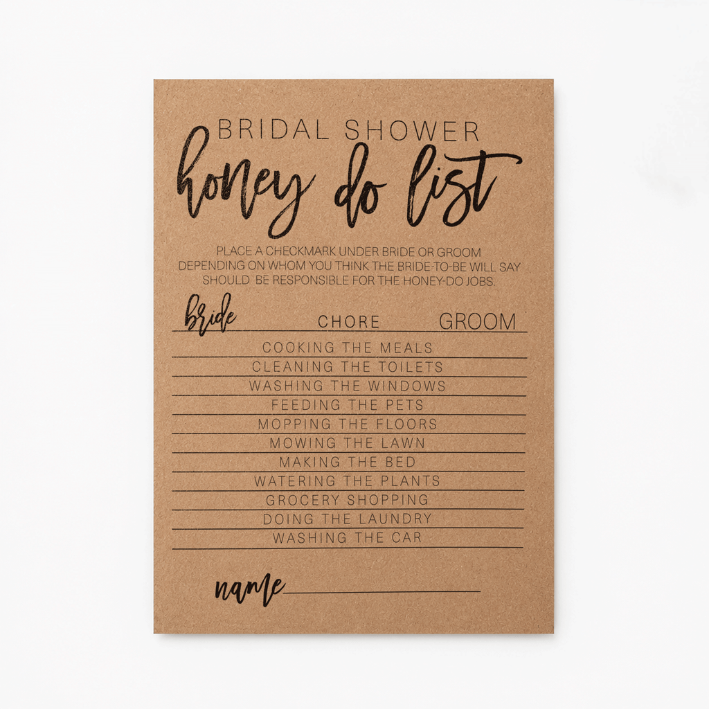 Bridal Shower Honey Do List Game