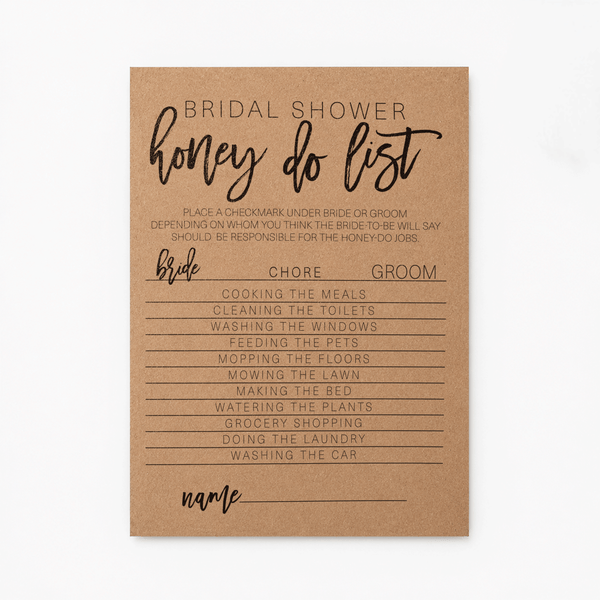 Bridal Shower Honey Do List Game