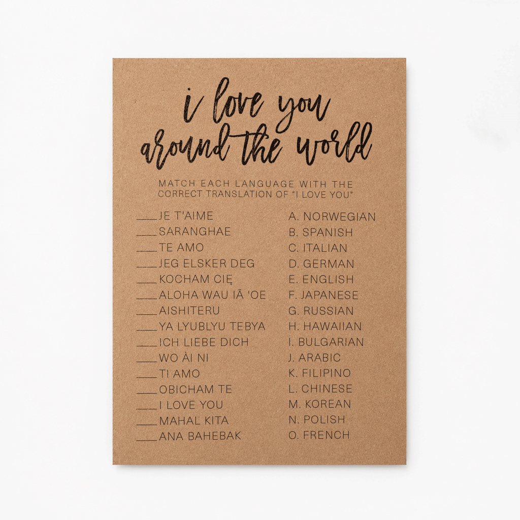 I Love You Around The World Bridal Shower Game