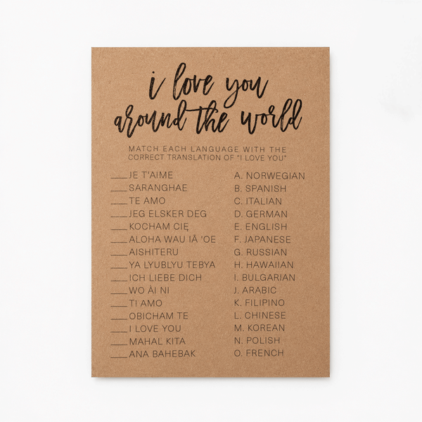 I Love You Around The World Bridal Shower Game
