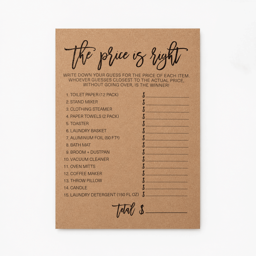 The Price Is Right Bridal Shower Game