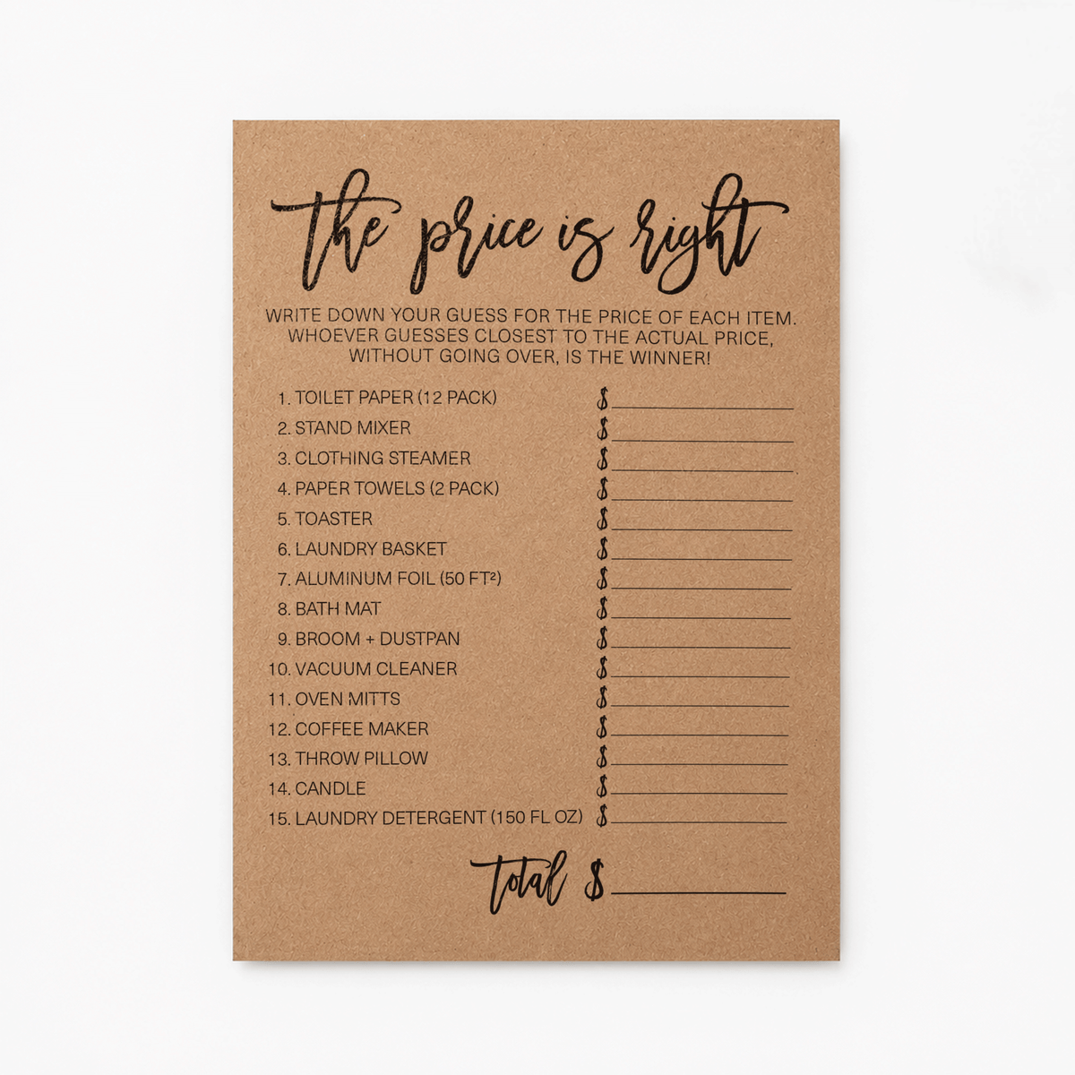 The Price Is Right Bridal Shower Game