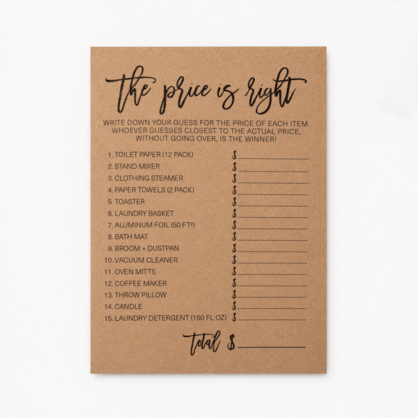 The Price Is Right Bridal Shower Game