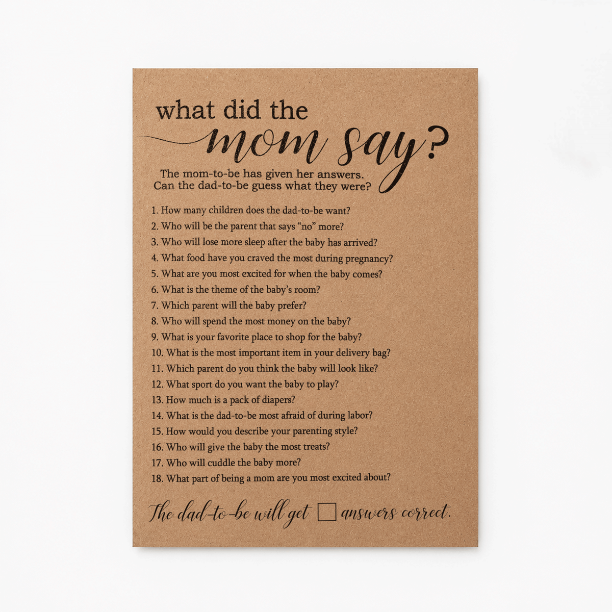 What Did The Mom Say Baby Shower Game