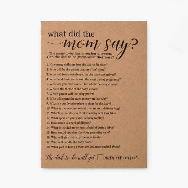 What Did The Mom Say Baby Shower Game
