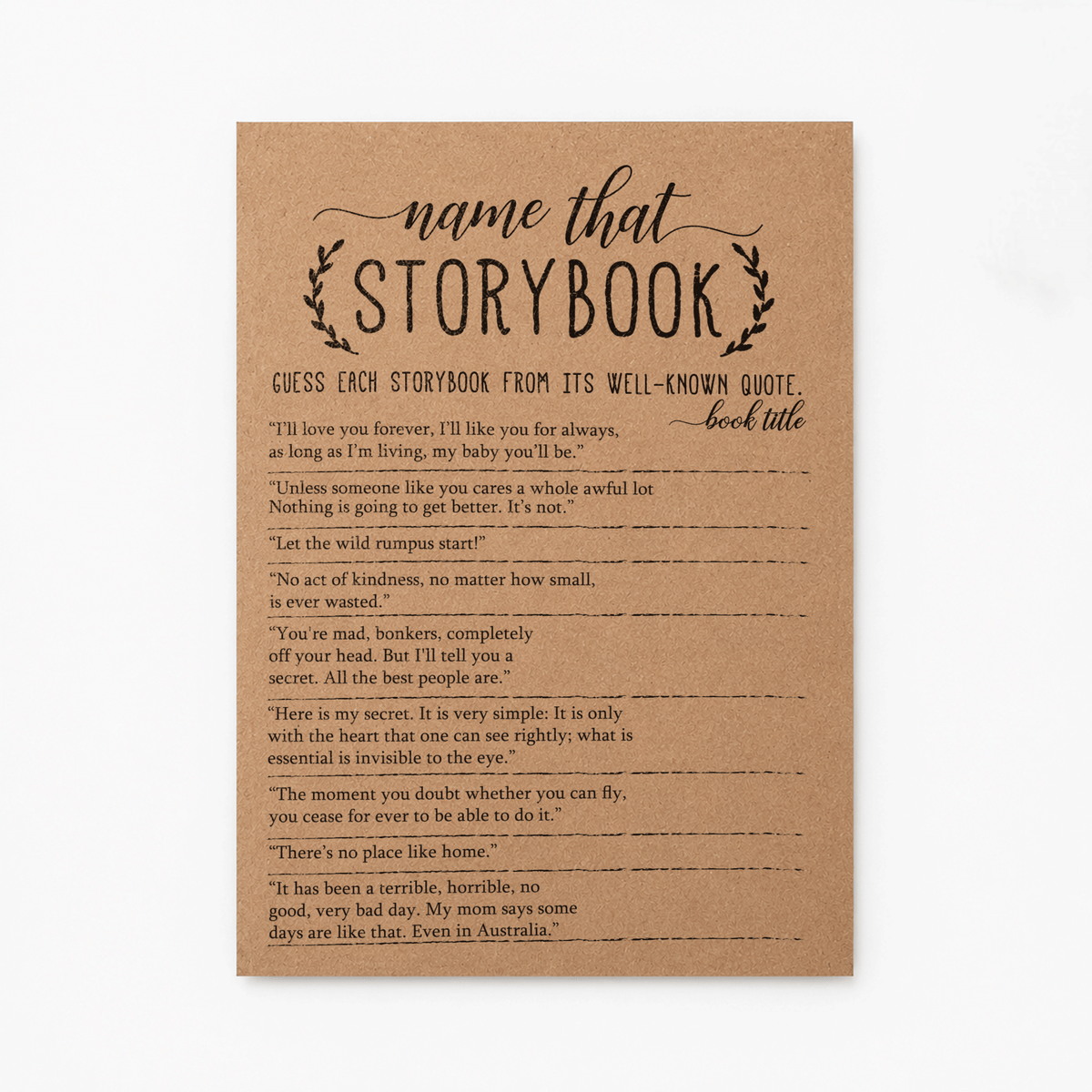 Name that Storybook Baby Shower Game