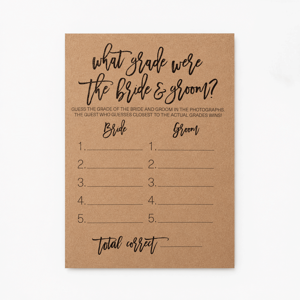 What Grade Were They Bridal Shower Game