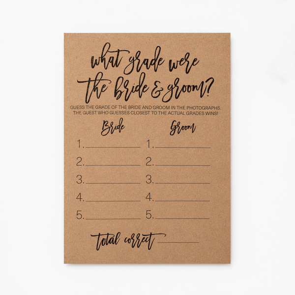 What Grade Were They Bridal Shower Game