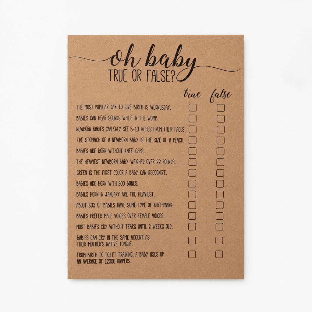Oh Baby True Or False Baby Shower Game