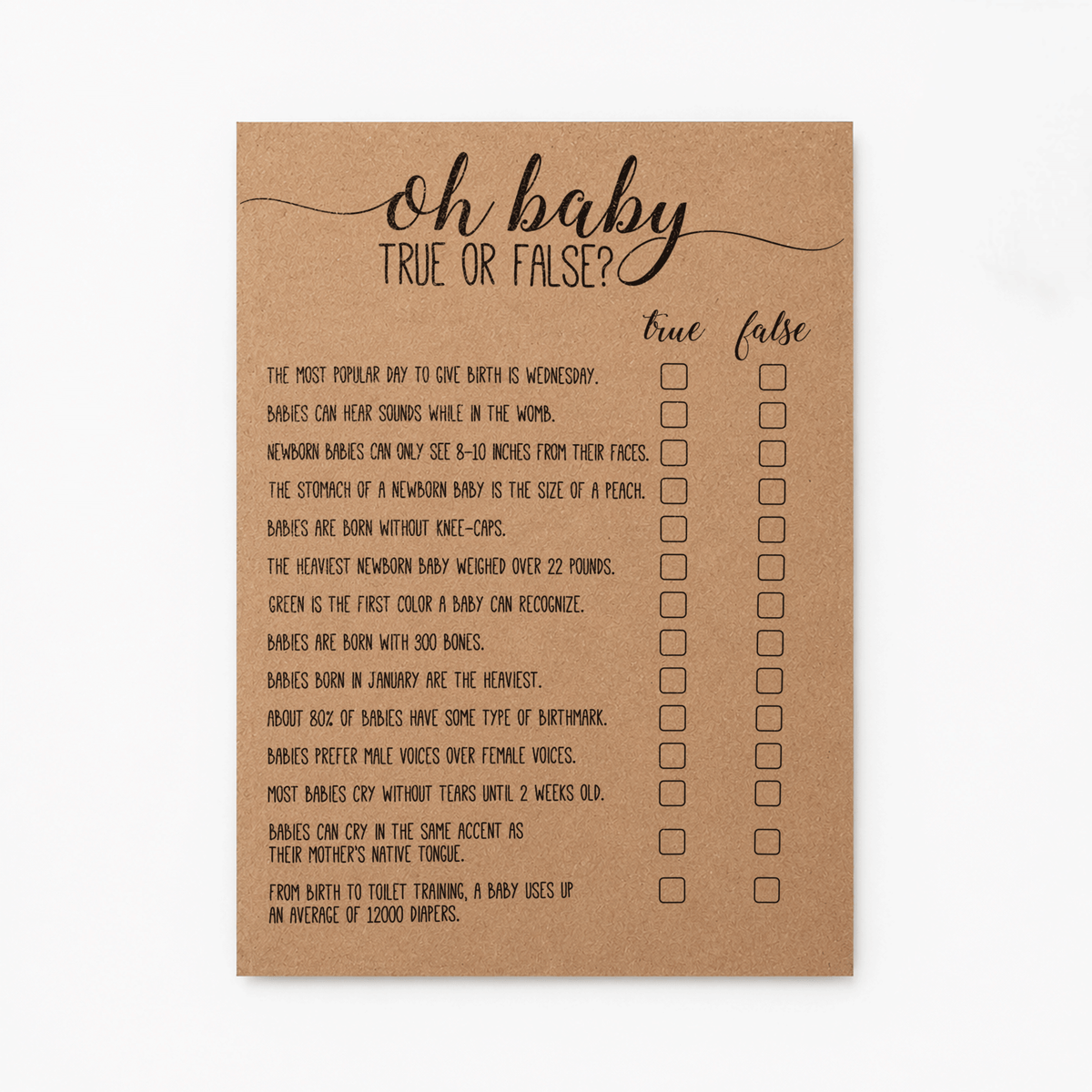 Oh Baby True Or False Baby Shower Game