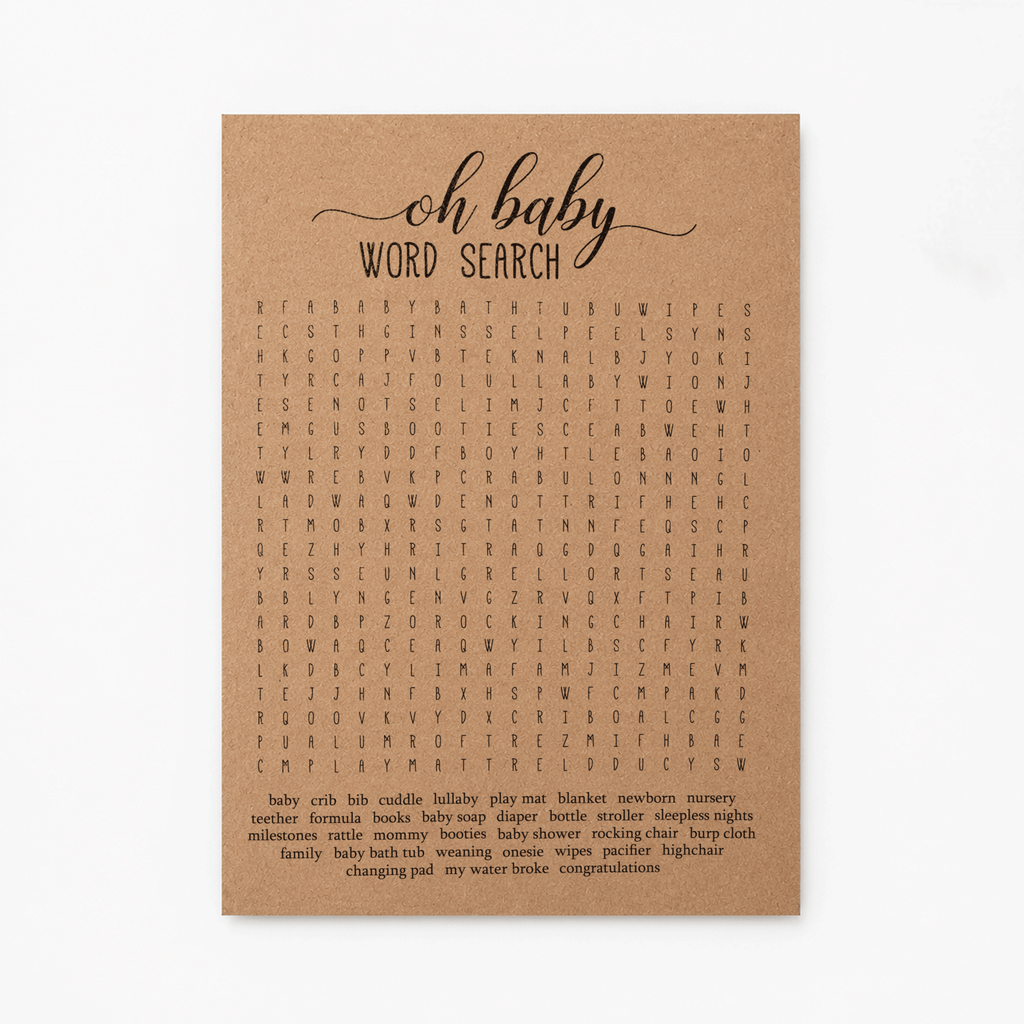 Oh Baby Word Search Baby Shower Activity