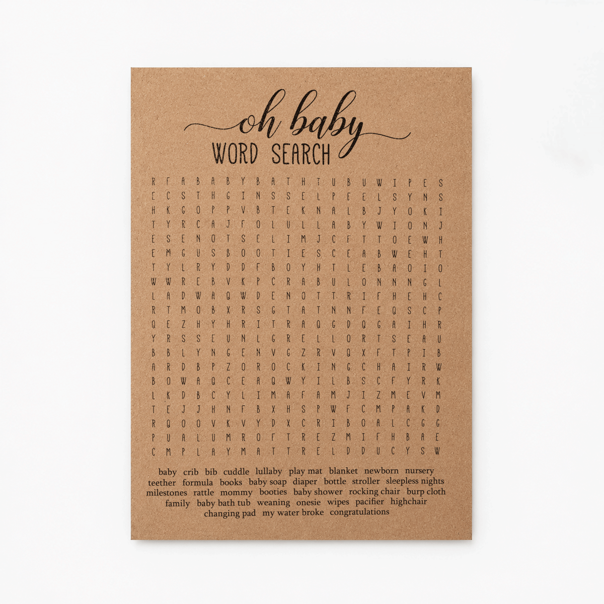 Oh Baby Word Search Baby Shower Activity