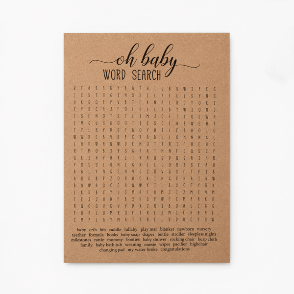 Oh Baby Word Search Baby Shower Activity