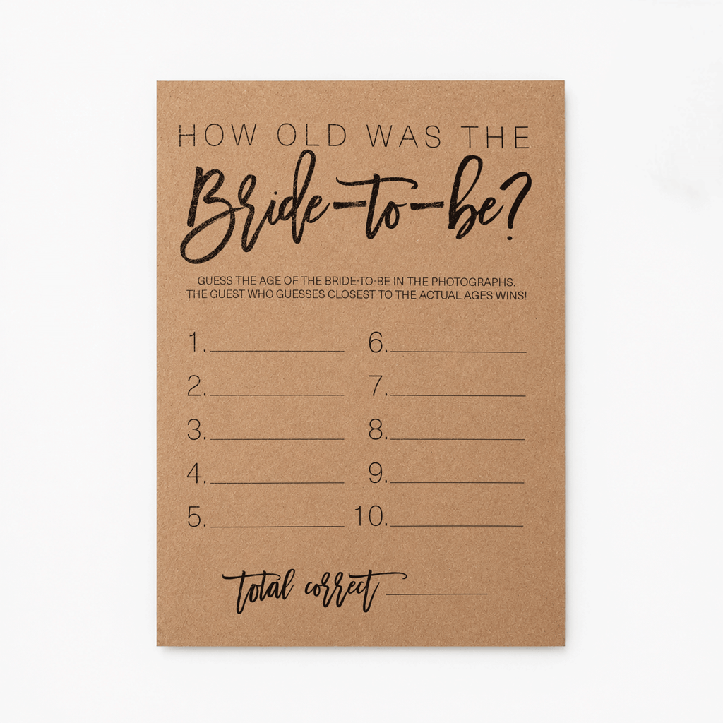 How Old was the Bride-to-be Bridal Shower Game