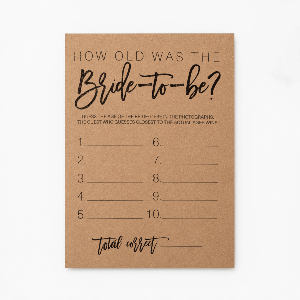 How Old was the Bride-to-be Bridal Shower Game