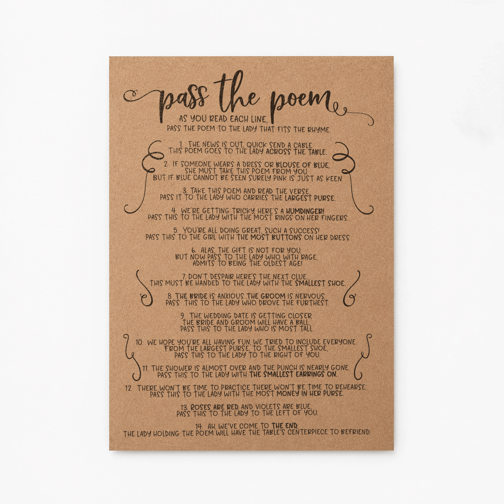 Pass The Poem Bridal Shower Game
