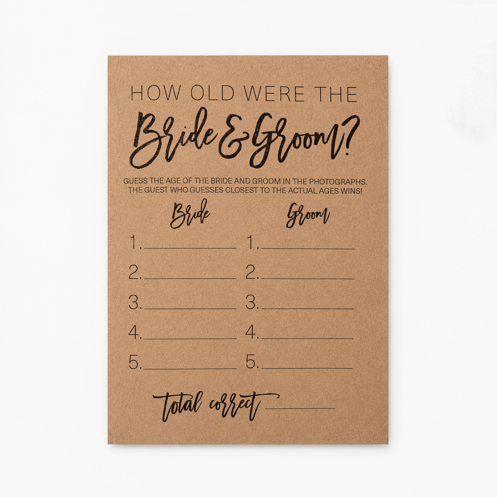 How Old Were The Bride And Groom Bridal Shower Game