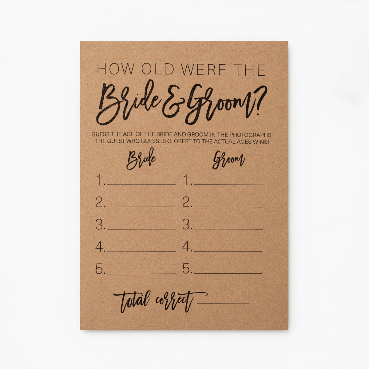 How Old Were The Bride And Groom Bridal Shower Game