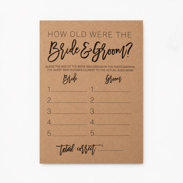 How Old Were The Bride And Groom Bridal Shower Game