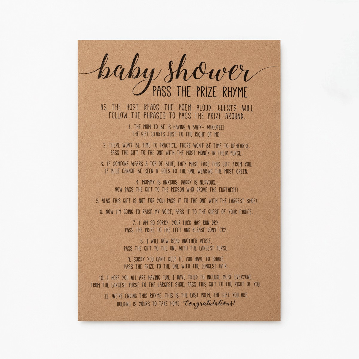 Baby Shower Pass the Prize Baby Shower Game