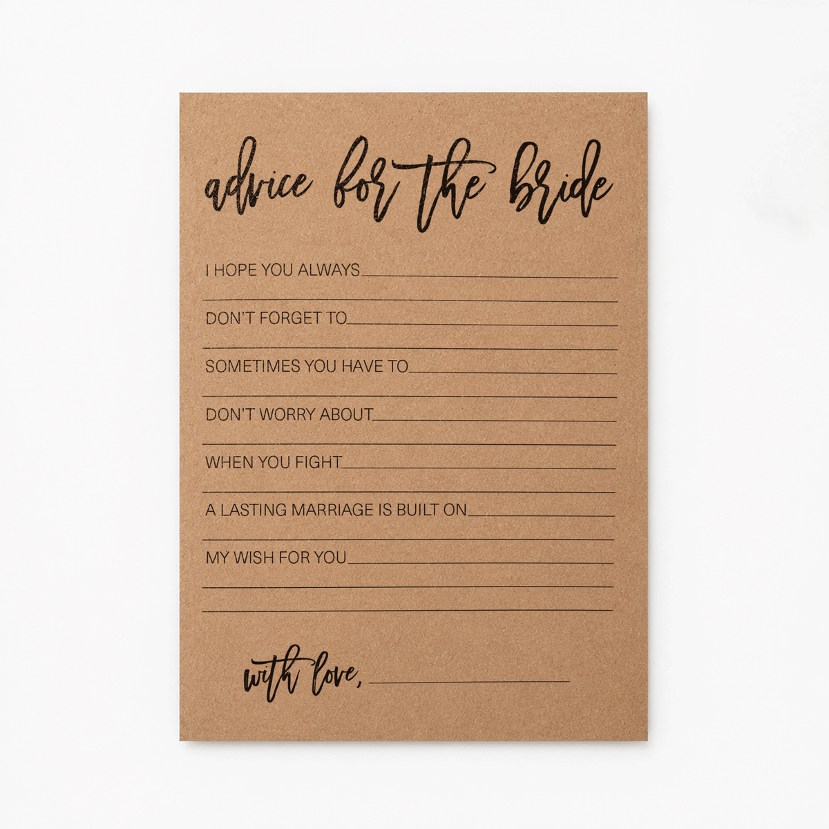 Advice for the Bride Bridal Shower Activity