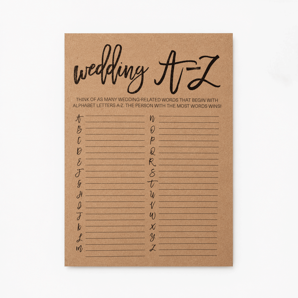 Wedding A-Z Bridal Shower Game