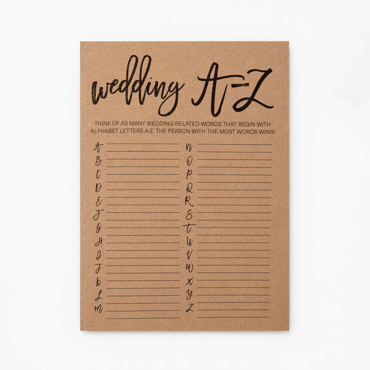 Wedding A-Z Bridal Shower Game