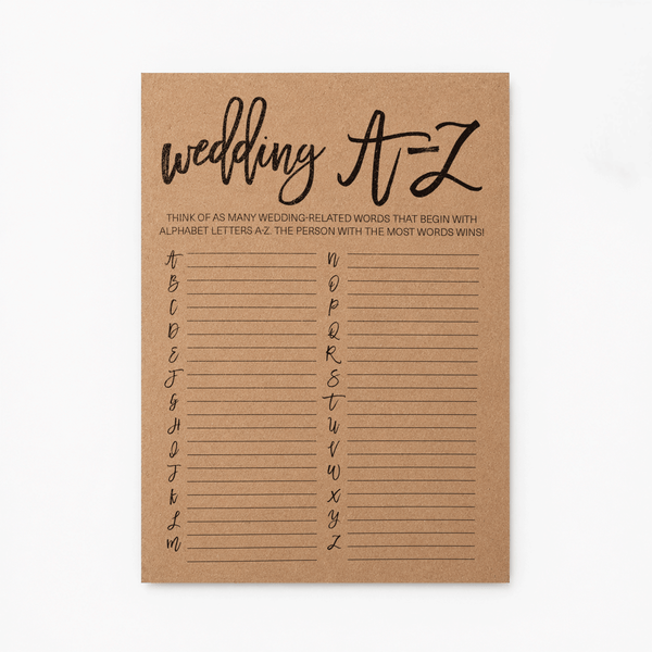 Wedding A-Z Bridal Shower Game