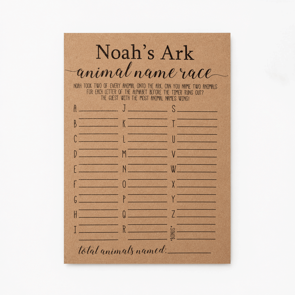 Noah's Ark Animal Name Race Baby Shower Game
