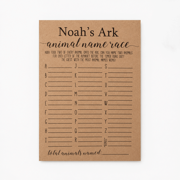 Noah's Ark Animal Name Race Baby Shower Game