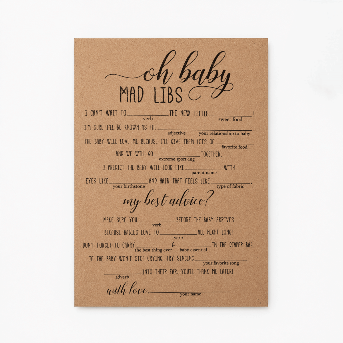 Oh Baby Mad Libs Baby Shower Game