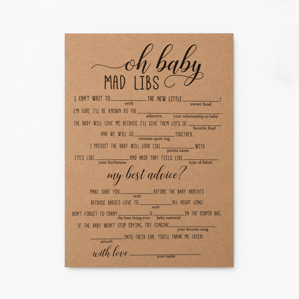 Oh Baby Mad Libs Baby Shower Game