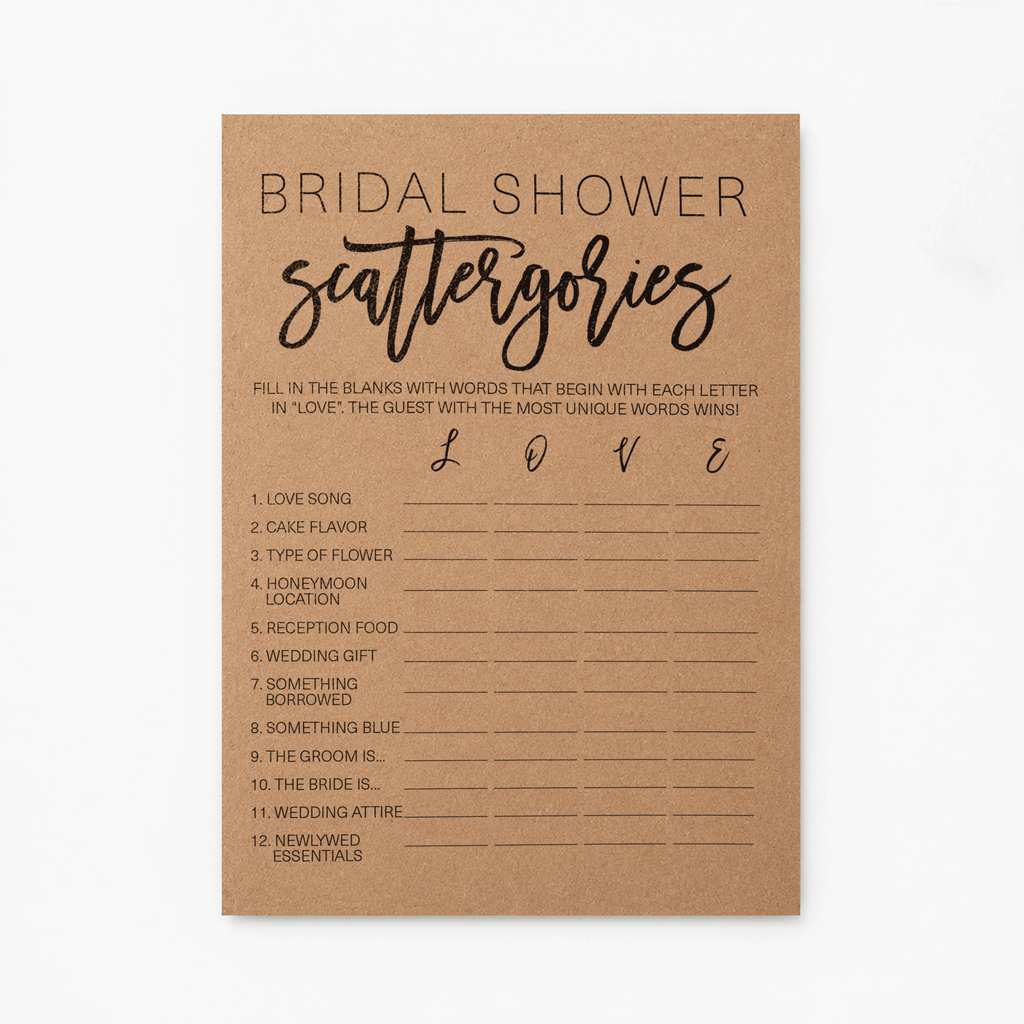 Bridal Shower Scattergories - Bridal Shower Game
