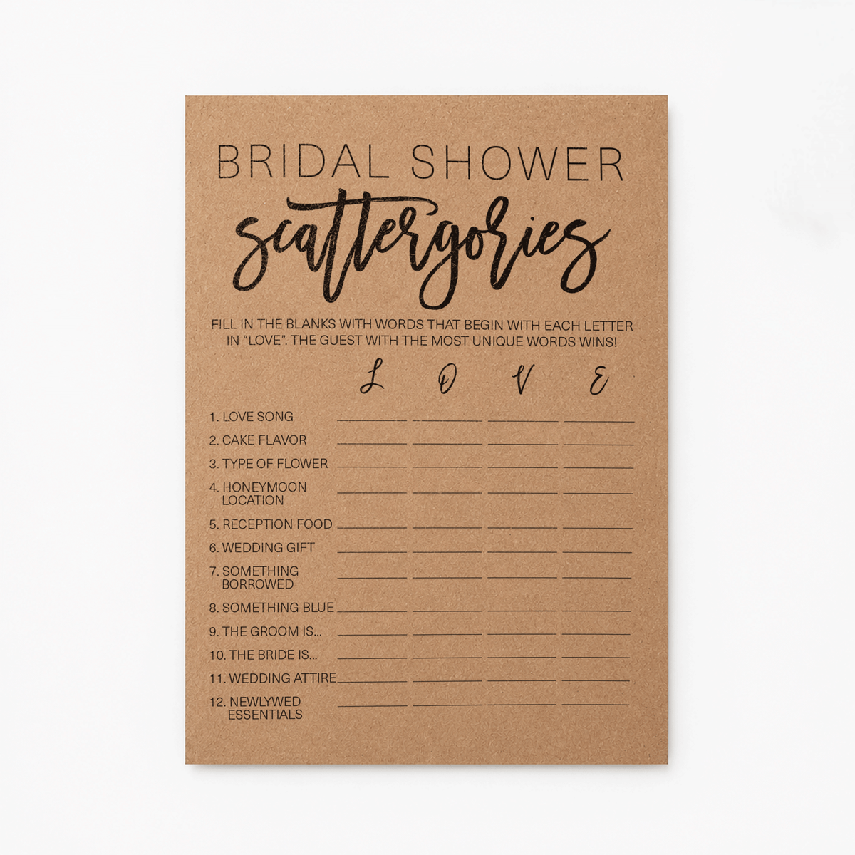 Bridal Shower Scattergories - Bridal Shower Game