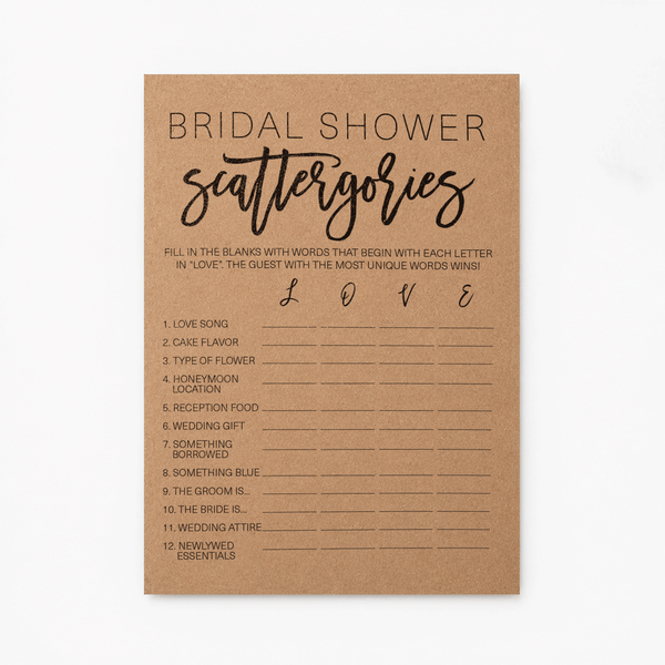 Bridal Shower Scattergories - Bridal Shower Game