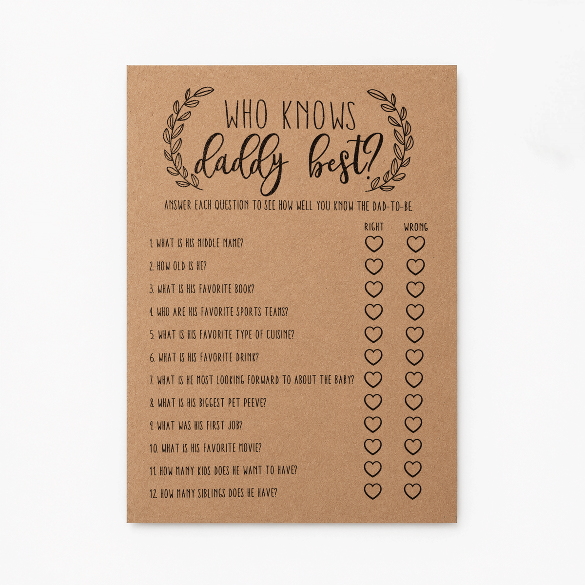 Who Knows Daddy Best Baby Shower Game