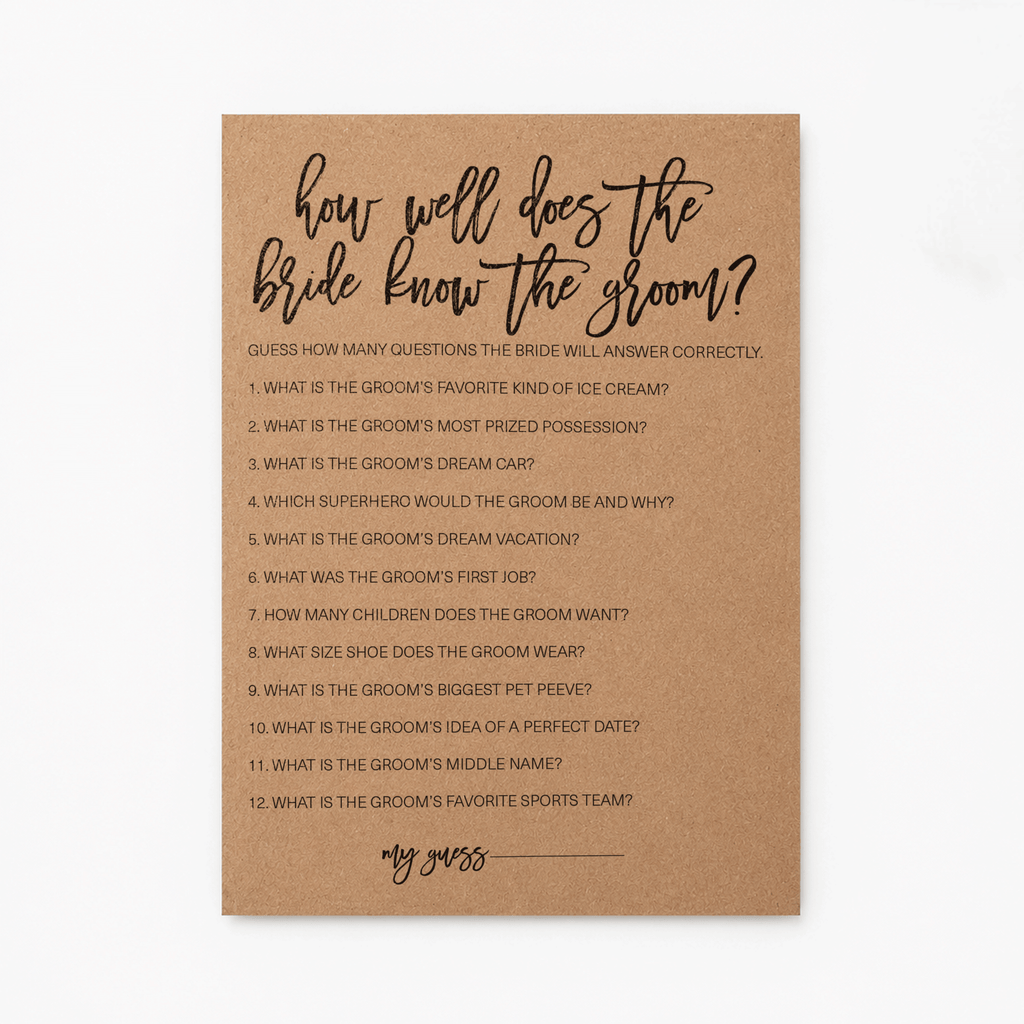 How Well Does The Bride Know The Groom Bridal Shower Game