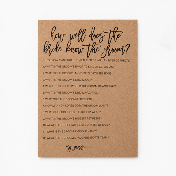 How Well Does The Bride Know The Groom Bridal Shower Game