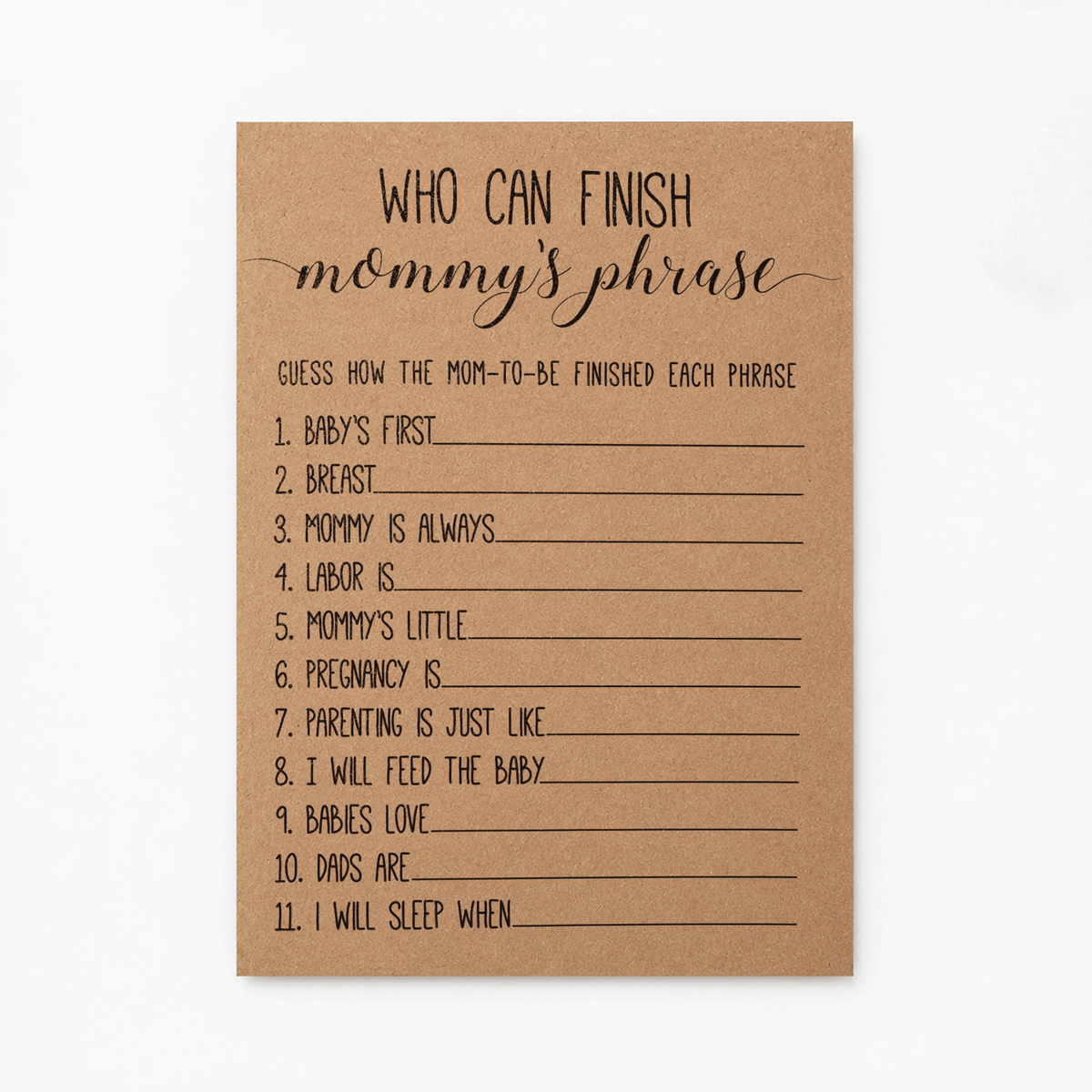 Who Can Finish Mommy's Phrase Baby Shower Game