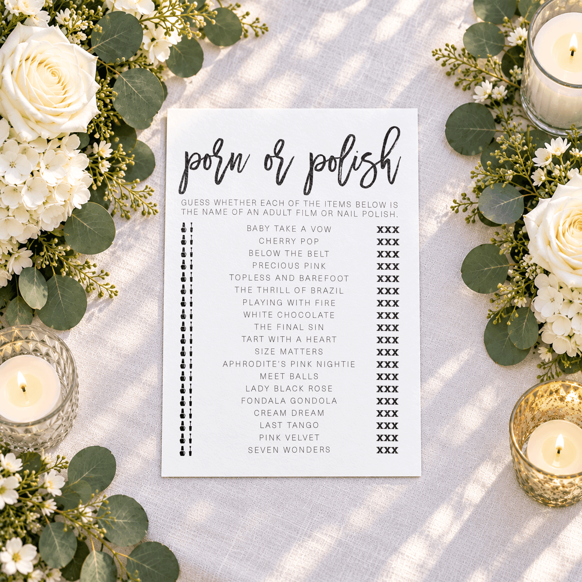 Porn Or Polish Bridal Shower Game